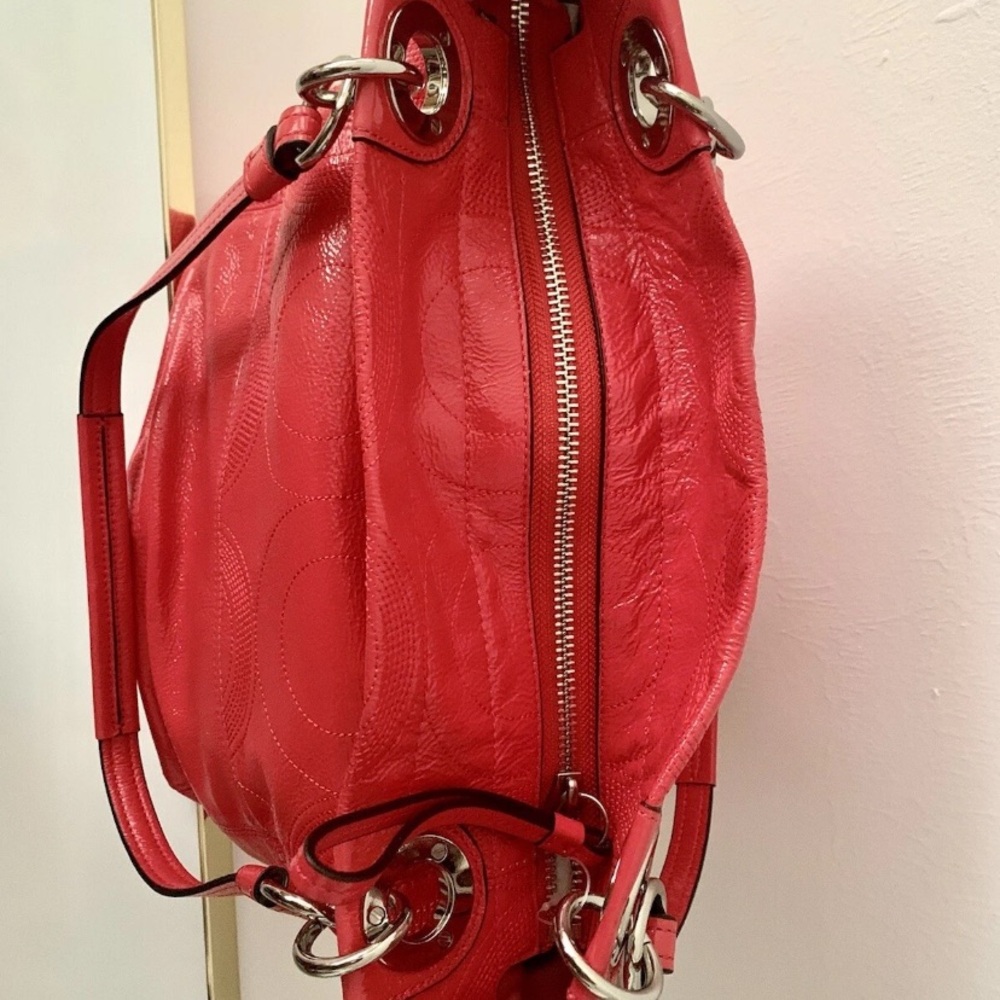 COACH Bag NEW (never used) 2012 Coral Orange Tote Silver Hardware Logo hangtags - Picture 6 of 13